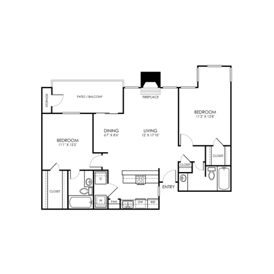 Richmond Floor Plan 2 Bedroom 2 Bathroom 2 Bed 2 Bath 1091 sqft