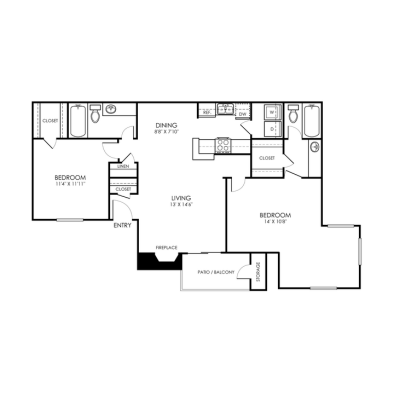Richmond Floor Plan 2 Bedroom 2 Bathroom 2 Bed 2 Bath 1045 sqft