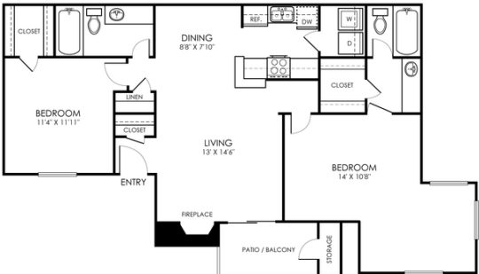 Richmond Floor Plan 2 Bedroom 2 Bathroom 2 Bed 2 Bath 1045 sqft