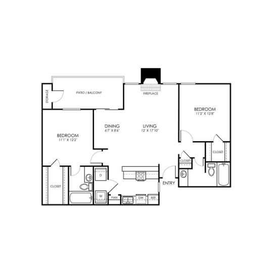 Richmond Floor Plan 2 Bed 2 Bathroom 2 Bed 2 Bath 979 sqft